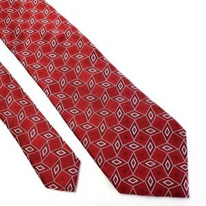 Jos A Bank Red Woven Geometric Silk Tie‎